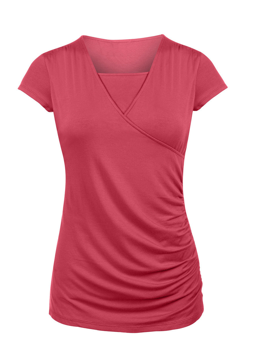 New Round Neck Short Sleeve Slim Fit Maternity T-shirt - Chic Angle